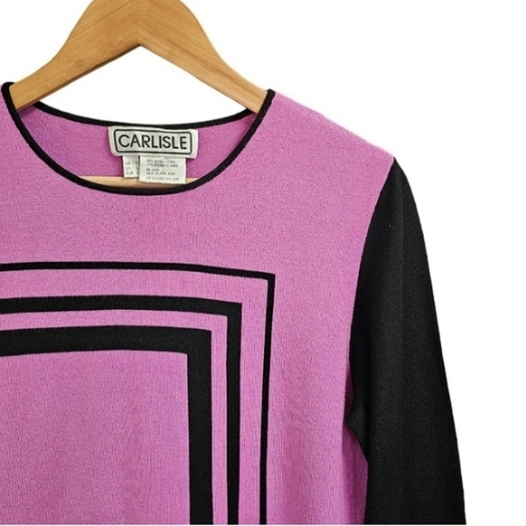 Carlisle Colorblock Ponte Knit Sweater Sz Large Womens Pink Black Stretch Office - Picture 7 of 9